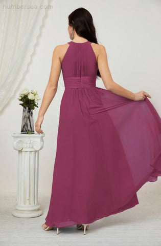Baoleely Formal Party Gown Dress Chiffon Halter Long Sleeveless Bridesmaid Dresses 2802