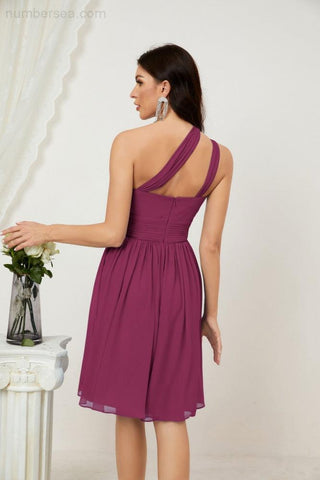 Vestido corto de gasa con un solo hombro para dama de honor de mujer Baoleely, ideal para fiestas y eventos formales como el baile de bienvenida (modelo 2804).