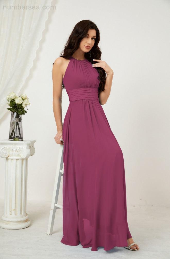 Robe de soirée formelle Baoleely en mousseline de soie, col licou, longue, sans manches, robe de demoiselle d'honneur 2802 