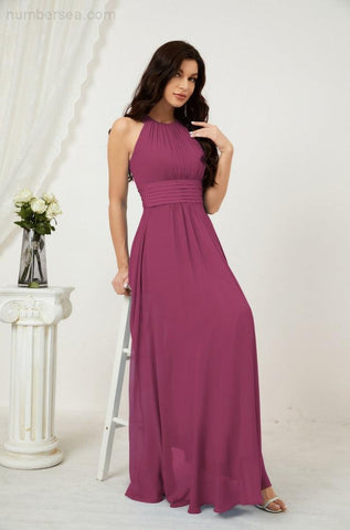 Baoleely Formal Party Gown Dress Chiffon Halter Long Sleeveless Bridesmaid Dresses 2802