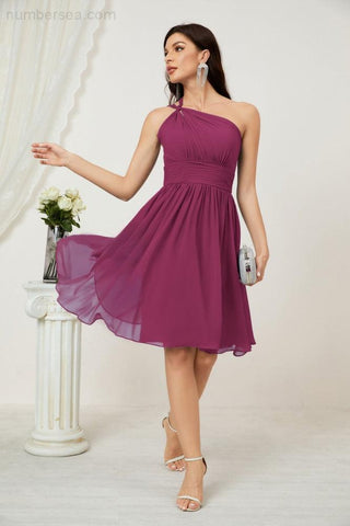 Vestido corto de gasa con un solo hombro para dama de honor de mujer Baoleely, ideal para fiestas y eventos formales como el baile de bienvenida (modelo 2804).