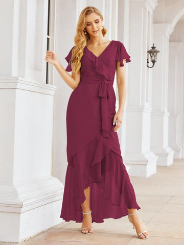 Vestidos de dama de honor Baoleely con volantes, estilo sirena, para fiestas formales, vestidos de noche, bailes de graduación y vestidos de violín 28042