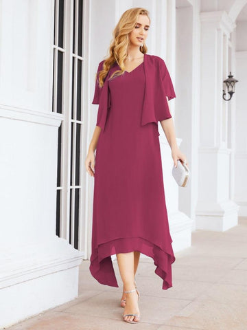 Vestido de fiesta formal de dos piezas corte A para la madre de la novia Sunderly SY28073