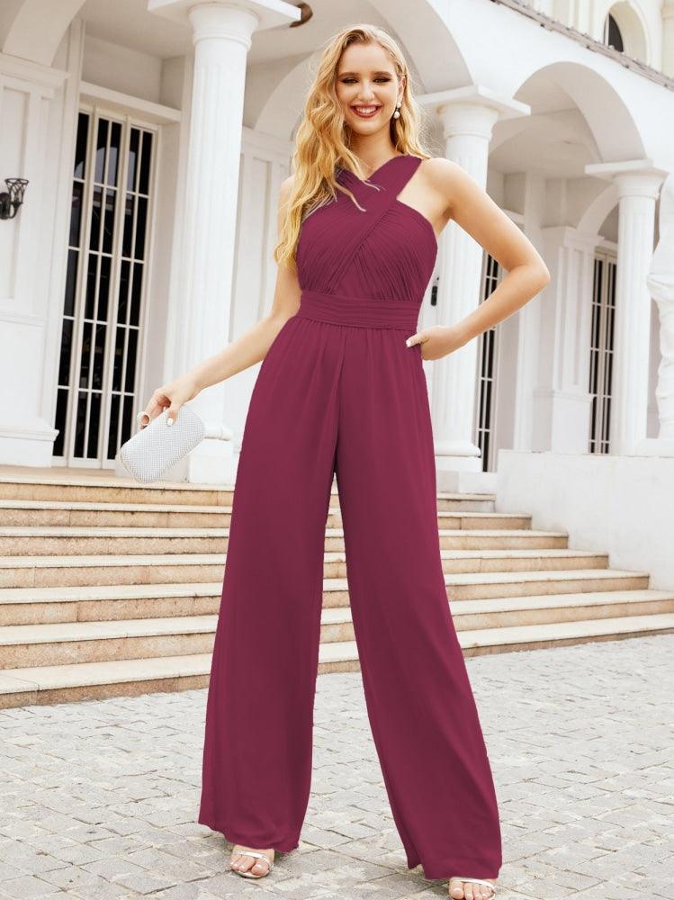 Baoleely Crisscross Neck Jumpsuit Formal Evening Dress Long Bridesmaid Dresses Bell-bottomed Pants 28033