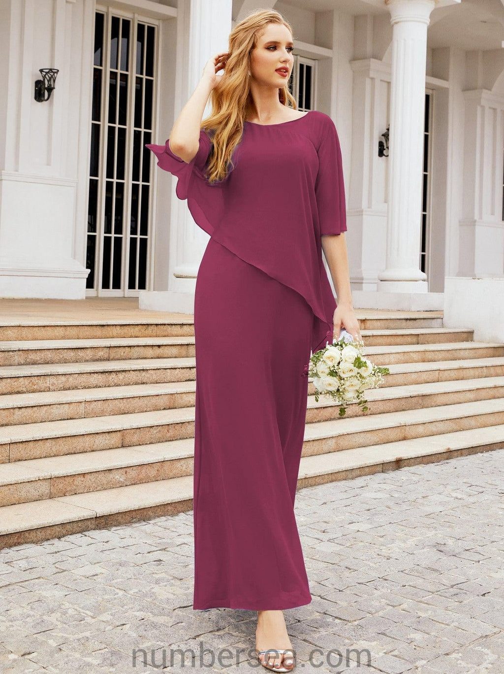 Vestido largo de fiesta formal Sunderly para la madre de la novia con capa de volantes SY28026
