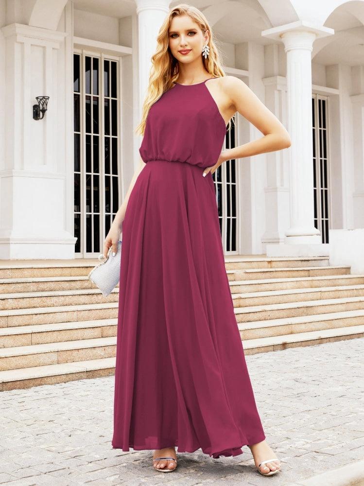Baoleely  Halter Long Bridesmaid Dresses Formal A line Juniors Dress 28029