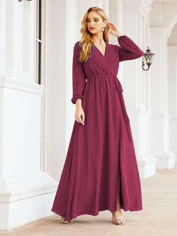 Sunnderly Women's Chiffon Bridesmaid Dress A line Long Sleeves Formal Evening Prom Gown for Wedding Guest SY28032