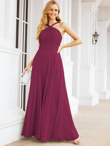 Baoleely Crisscross Halter Bridesmaid Dresses for Party Wedding Evening Prom Maxi Ball Gowns 28053