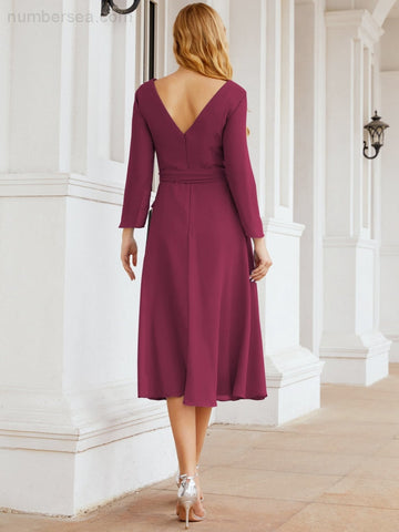 Vestido de dama de honor con espalda en V y cinturón, para la madre de la novia o invitada a la boda SY28031