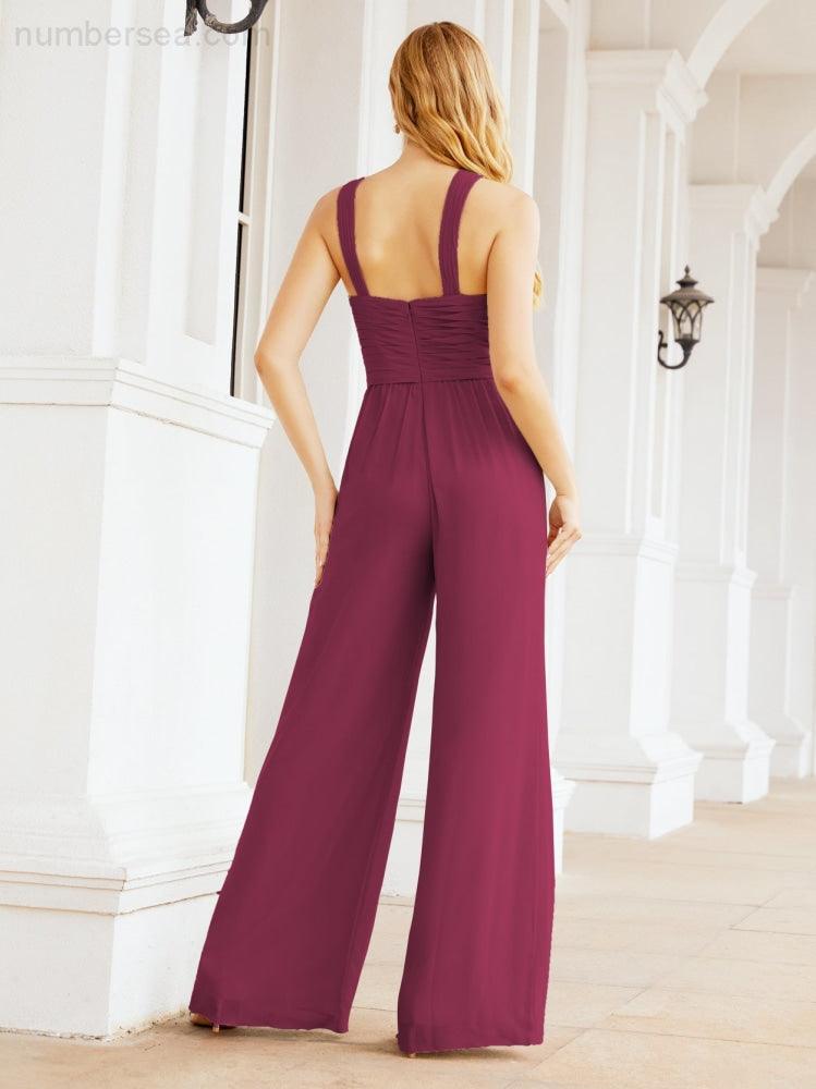 Baoleely Crisscross Neck Jumpsuit Formal Evening Dress Long Bridesmaid Dresses Bell-bottomed Pants 28033