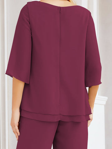 Elegante conjunto de pantalón y bata plateada de dos piezas para la madre de la novia, talla grande, con volantes, Sunderly Elegant SY28064