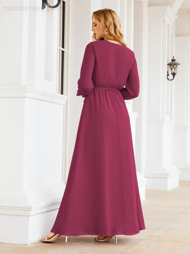 Vestido de dama de honor de gasa para mujer Sunderly, corte en A, manga larga, vestido de noche formal para invitada de boda SY28032 