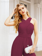 Baoleely Crisscross Neck Jumpsuit Formal Evening Dress Long Bridesmaid Dresses Bell-bottomed Pants 28033