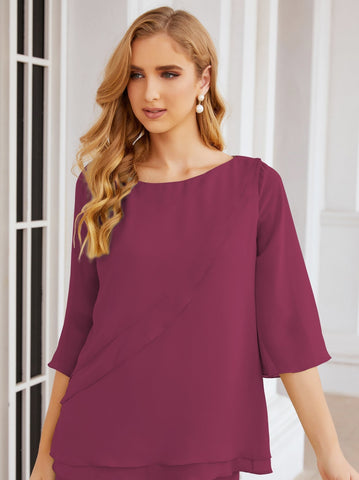 Elegante conjunto de pantalón y bata plateada de dos piezas para la madre de la novia, talla grande, con volantes, Sunderly Elegant SY28064