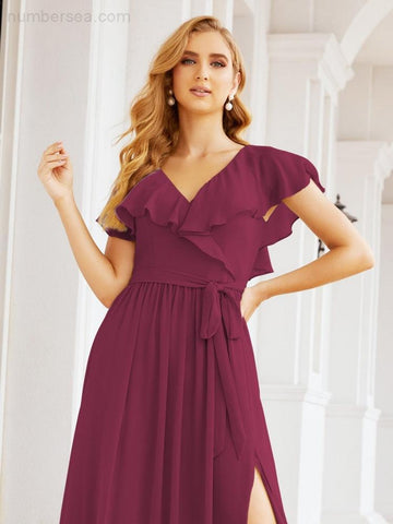 Vestidos de dama de honor con mangas abullonadas para fiesta formal de noche y graduación 28044 