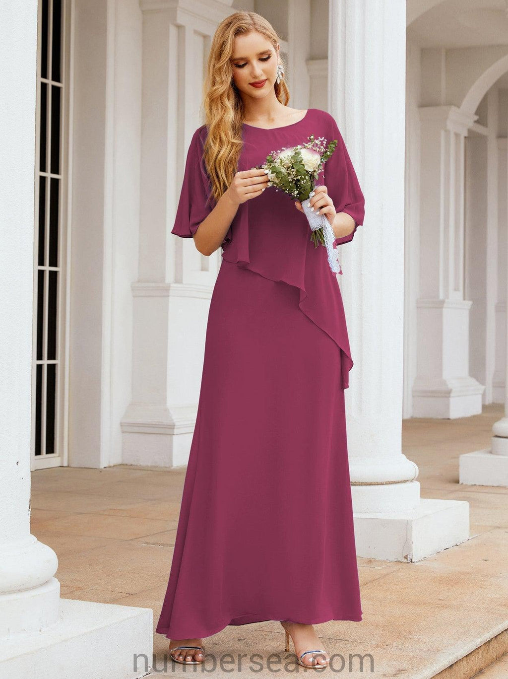 Vestido largo de fiesta formal Sunderly para la madre de la novia con capa de volantes SY28026