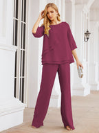 Baoleely Élégante robe mère de la mariée 2 pièces, grande taille, pantalon, volants, couches argentées, peignoir 28064