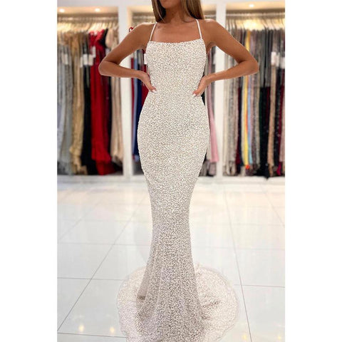 Unique Scoop Sequins Long Prom Dress