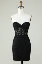 Robe fourreau bustier cœur corset léger avec appliques pour bal de promo