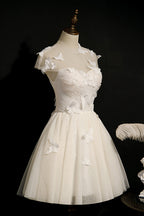 Champagne Lace Up Butterfly Appliques Tulle Homecoming Dresses