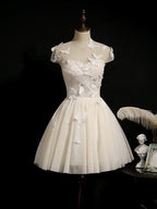 Champagne Lace Up Butterfly Appliques Tulle Homecoming Dresses