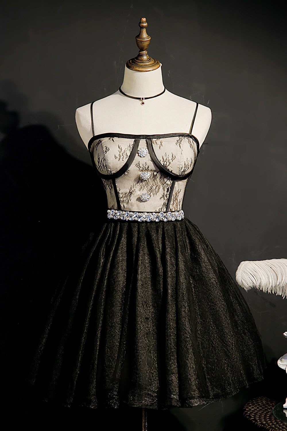 Chic Lace Spaghetti Straps Tulle Short Homecoming Dresses