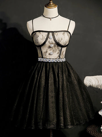 Chic Lace Spaghetti Straps Tulle Short Homecoming Dresses