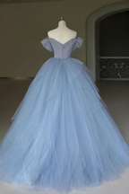 Robe de bal bleue à appliqués en tulle féerique, robe d'anniversaire Y7682