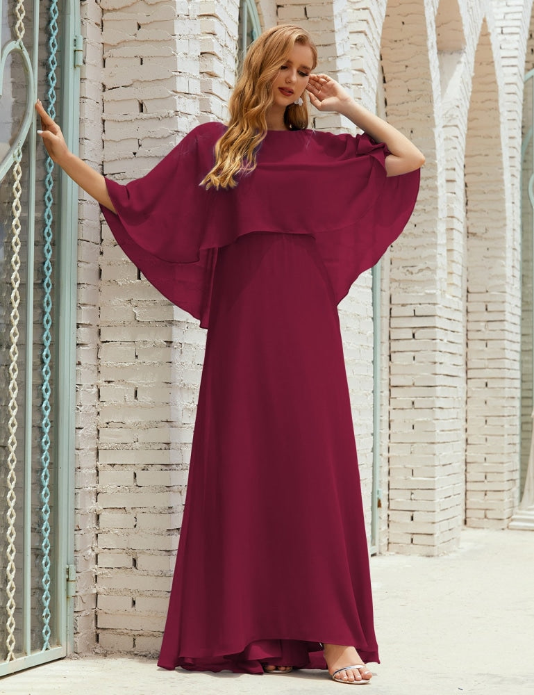Vestido de dama de honor Sunderly para mujer, manga larga, cuello en V, de gasa, vestido formal de fiesta de boda SY28018