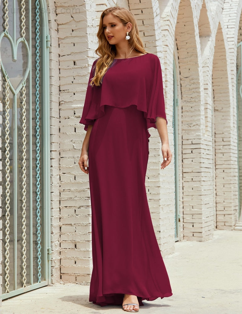 Vestido de dama de honor Sunderly para mujer, manga larga, cuello en V, de gasa, vestido formal de fiesta de boda SY28018