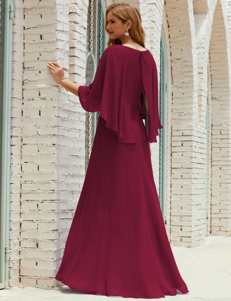 Vestido de dama de honor Sunderly para mujer, manga larga, cuello en V, de gasa, vestido formal de fiesta de boda SY28018