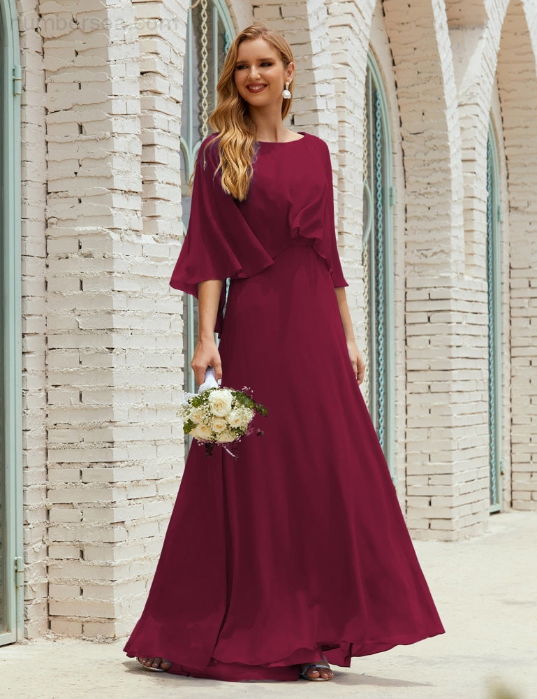 Vestido de dama de honor Sunderly para mujer, manga larga, cuello en V, de gasa, vestido formal de fiesta de boda SY28018