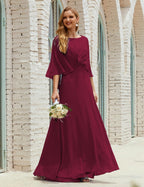Vestido de dama de honor Sunderly para mujer, manga larga, cuello en V, de gasa, vestido formal de fiesta de boda SY28018