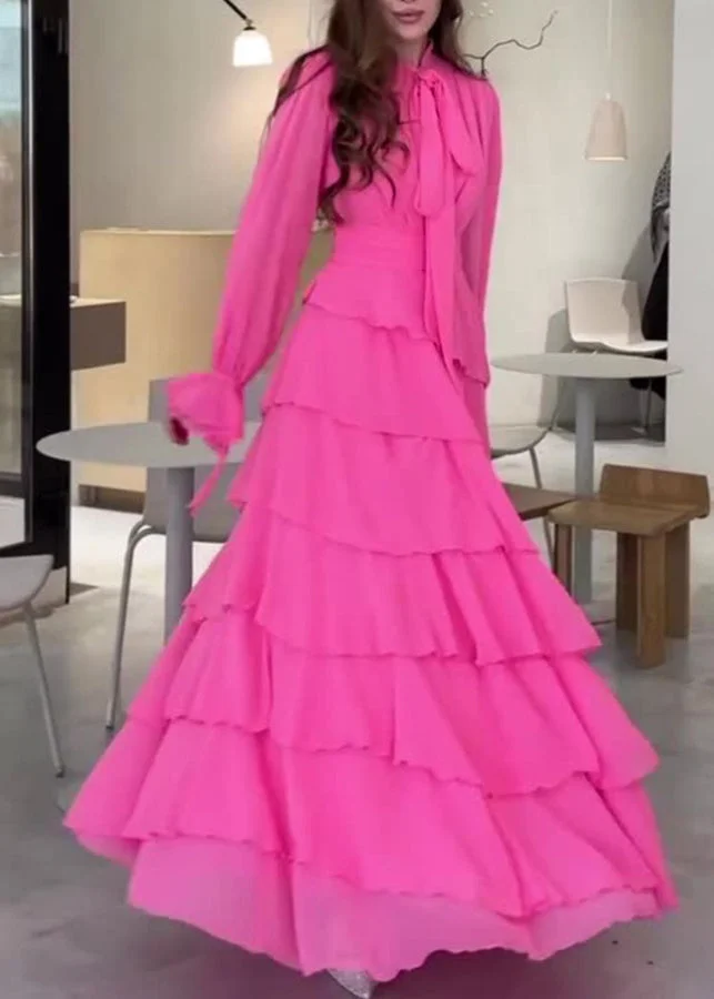 Vestido largo de fiesta elegante con volantes y capas de gasa Y7617