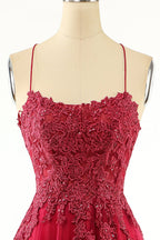 Robe de bal longue en tulle lavande avec dentelle