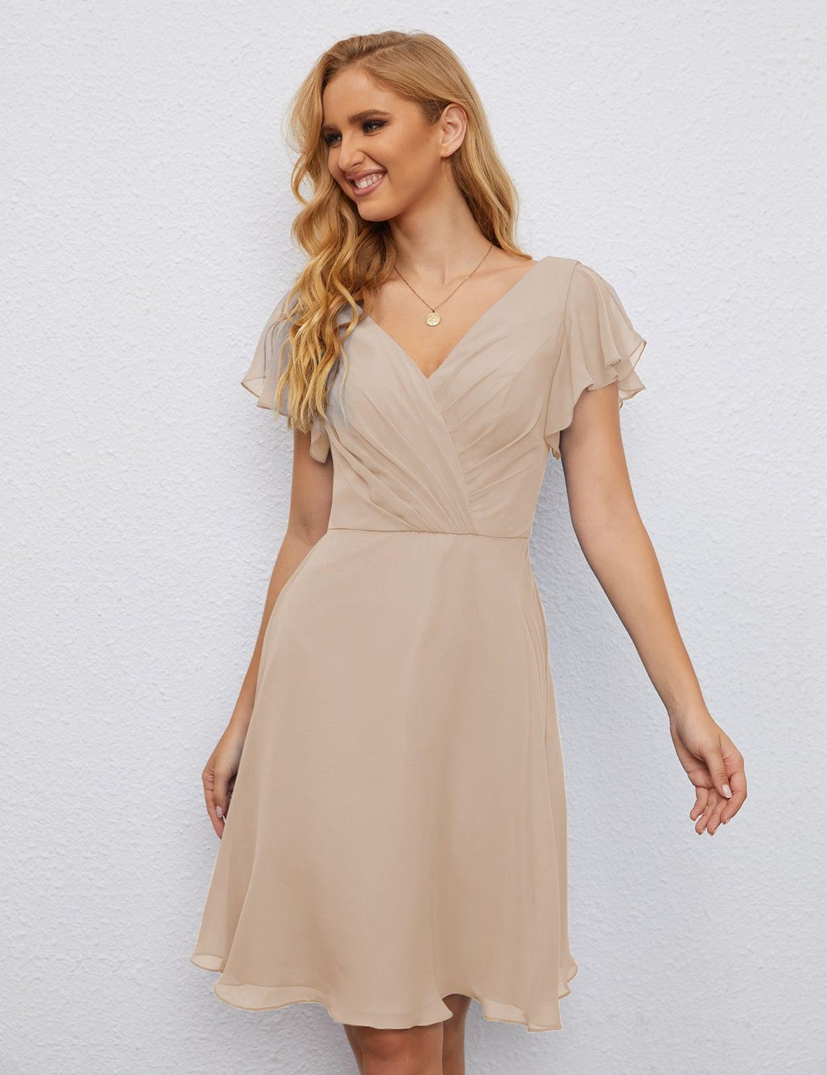 Robe de soirée dos nu, robe de bal formelle, longueur genou, manches courtes, robe de cocktail 28077 