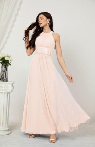 Baoleely Formal Party Gown Dress Chiffon Halter Long Sleeveless Bridesmaid Dresses 2802