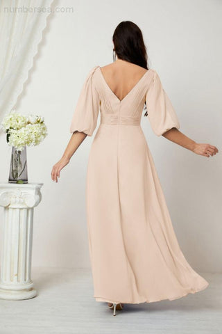 Baoleely  Formal Prom Gown Women V-Neck Chiffon Bridesmaid Dresses Long Bishop Sleeve Party Dress 2807