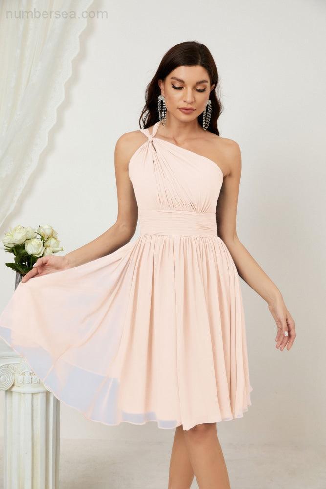 Vestido corto de gasa con un solo hombro para dama de honor de mujer Baoleely, ideal para fiestas y eventos formales como el baile de bienvenida (modelo 2804).