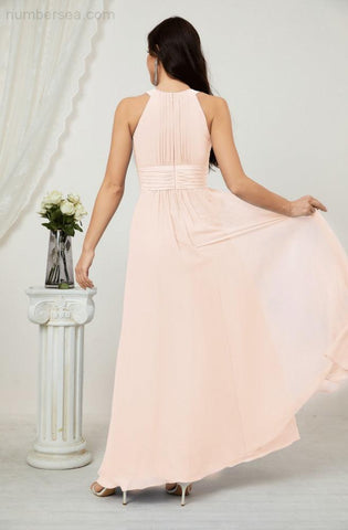 Baoleely Formal Party Gown Dress Chiffon Halter Long Sleeveless Bridesmaid Dresses 2802