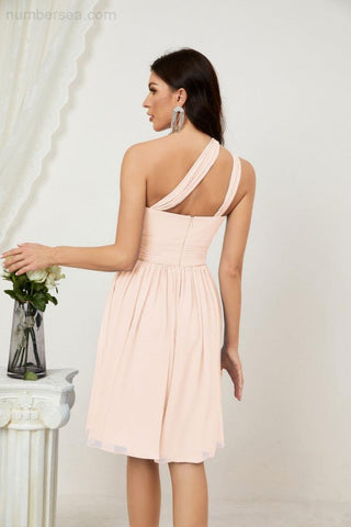 Vestido corto de gasa con un solo hombro para dama de honor de mujer Baoleely, ideal para fiestas y eventos formales como el baile de bienvenida (modelo 2804).