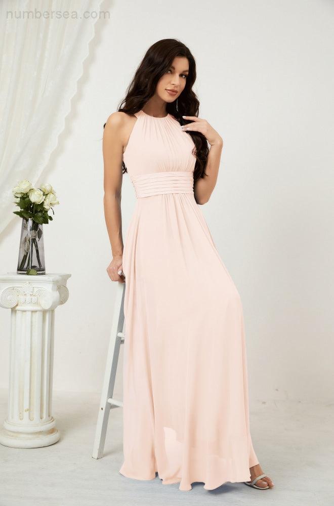 Robe de soirée formelle Baoleely en mousseline de soie, col licou, longue, sans manches, robe de demoiselle d'honneur 2802 