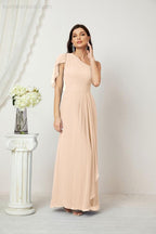 Baoleely  Chiffon Ruffled One Shoulder Long Bridesmaid Dresses A-line Formal Evening Gown Side Split 2809