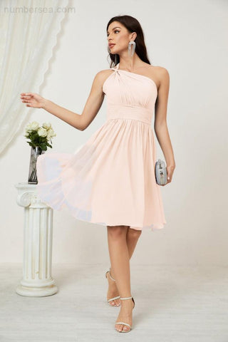 Vestido corto de gasa con un solo hombro para dama de honor de mujer Baoleely, ideal para fiestas y eventos formales como el baile de bienvenida (modelo 2804).