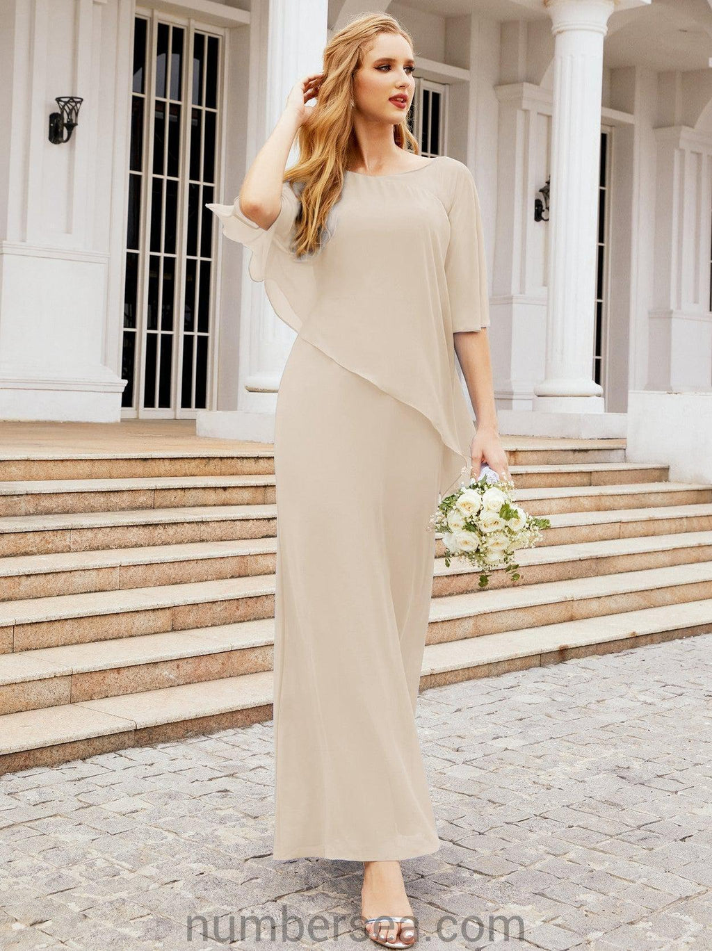 Vestido largo de fiesta formal Sunderly para la madre de la novia con capa de volantes SY28026