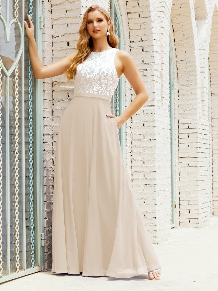 Robe de demoiselle d'honneur en dentelle, longueur au sol, avec poches, 28017 
