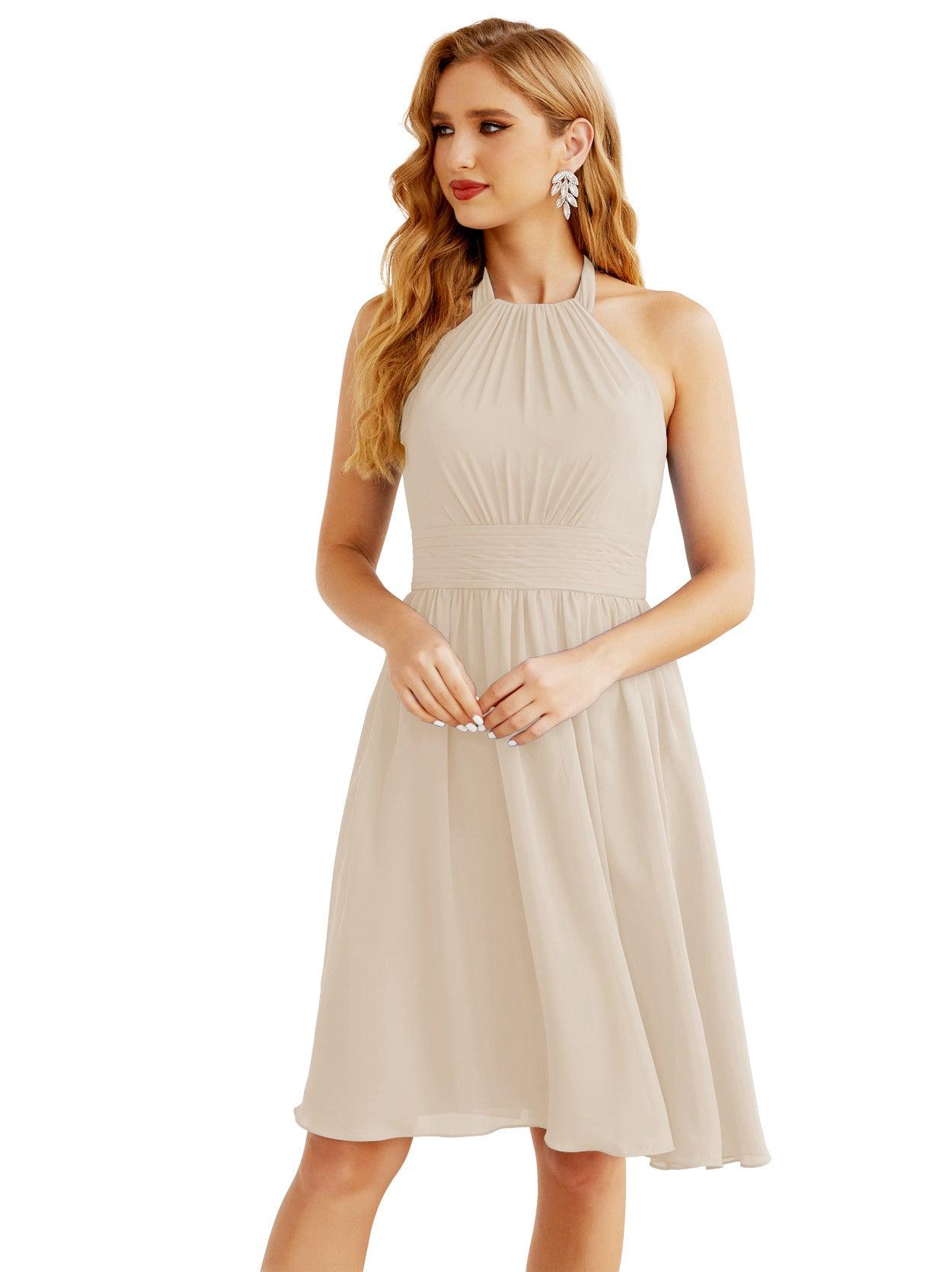 Baoleely - Vestido de dama de honor de gasa con cuello halter, corto, sin mangas, formal, para fiesta, espalda descubierta, 28023 