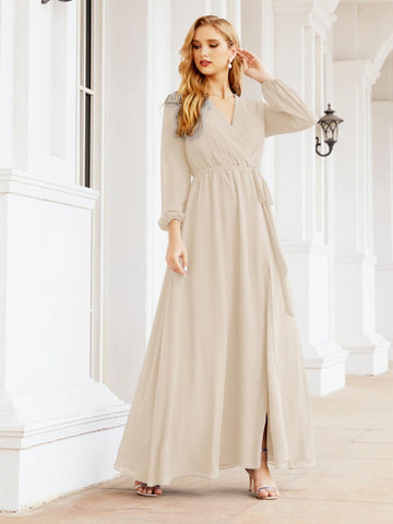 Sunnderly Women's Chiffon Bridesmaid Dress A line Long Sleeves Formal Evening Prom Gown for Wedding Guest SY28032