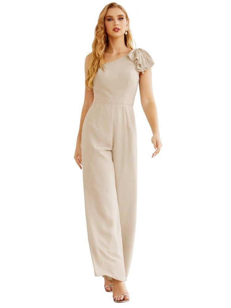 Women's One Shoulder Chiffon Long Jumpsuit Formal Evening Dress Long Bridesmaid Dresses Pants Wedding Party SEA28034