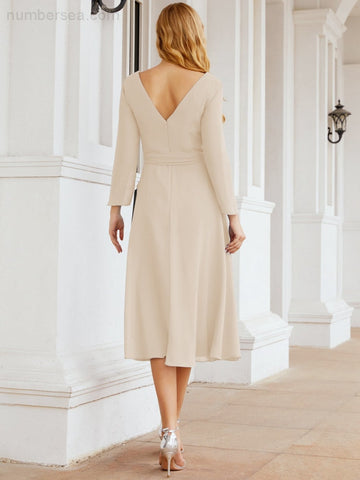 Vestido de dama de honor con espalda en V y cinturón, para la madre de la novia o invitada a la boda SY28031